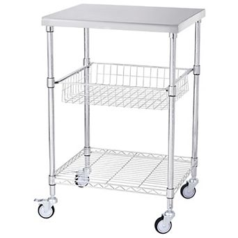 3 tier Stainless Steel Utility Cart with Adjustable Shelves and Rolling Casters