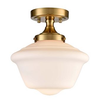 Leroy Schoolhouse Ceiling Light Fixture with White Glass Shade, 1-Light