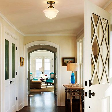Leroy Schoolhouse Ceiling Light Fixture with White Glass Shade, 1-Light