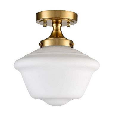 Leroy Schoolhouse Ceiling Light Fixture with White Glass Shade, 1-Light