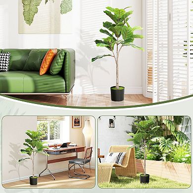 Faux Fiddle Leaf Fig Tree Indoor Potted Plant for Home Office Décor