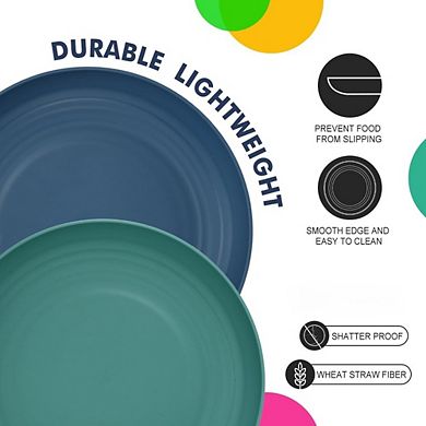 Great Ambitions 8-Pack Unbreakable Wheat Straw Plates: Microwave & Dishwasher Safe, 4 Colors