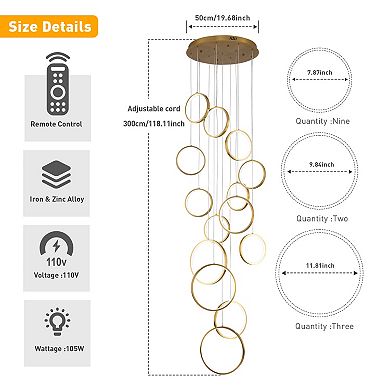 Modern Contemporary LED Dimmable Staircase And Foyer Chandelier With Remote Control