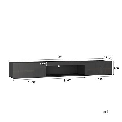 Floating Wall Mount TV Stand with LED Lights, Storage Compartment, and Cable Management