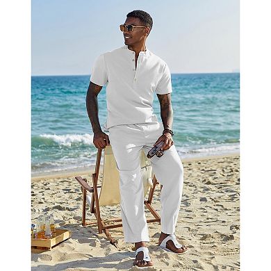 COOFANDY Men's 2 Piece Casual Summer Outfit Button Down Shirt and Henley T Shirt