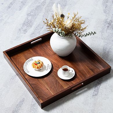 Square Black Walnut Solid Wood Serving Tray Ottoman Tray