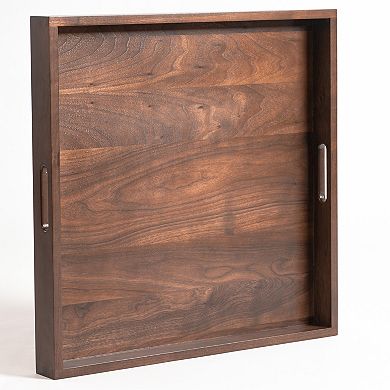 Square Black Walnut Solid Wood Serving Tray Ottoman Tray