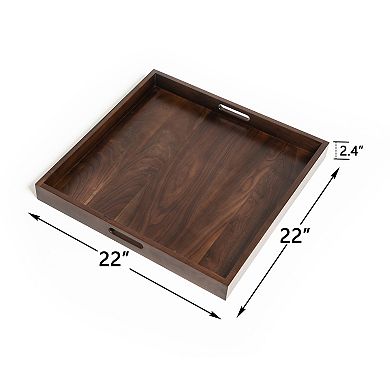 Square Black Walnut Solid Wood Serving Tray Ottoman Tray