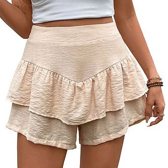 Women's Cute High Waist Ruffle Mini Skirt Layered Ruffle Hem Flared Flowy Casual Mini Short Skirt