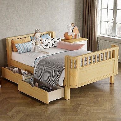 Lufeiya Twin Kids Platform Bed with Safety Rails and Storage Drawers