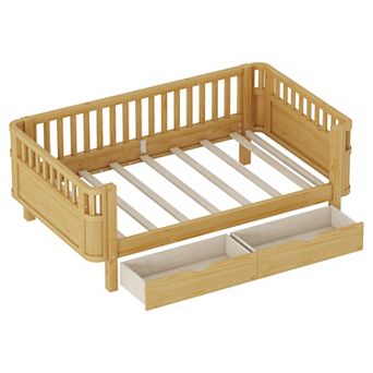Lufeiya Twin Kids Platform Bed with Safety Rails and Storage Drawers