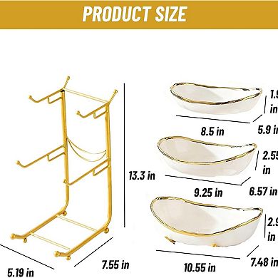 3 Tier Ceramic Fruit Bowl Stand Metal Serving Tray Kitchen Counter Organizer
