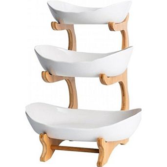3 tier Ceramic Fruit Bowl Stand Metal Serving Tray Kitchen Counter Organizer