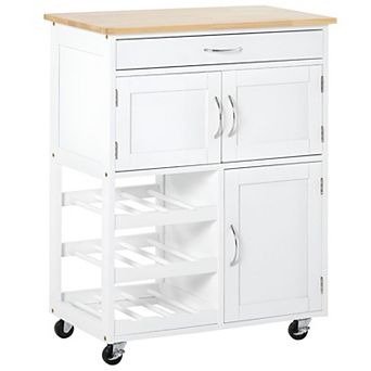Compact Kitchen Island Cart with Cabinets, Drawer & Locking Casters, Crystal