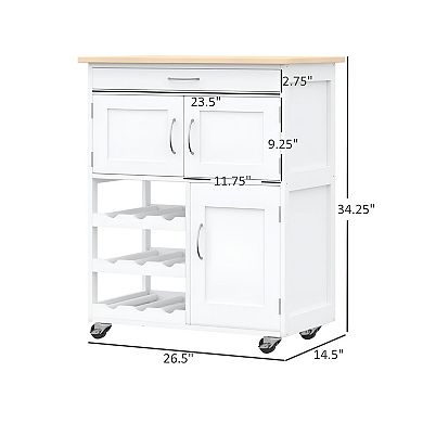 Compact Kitchen Island Cart with Cabinets, Drawer & Locking Casters, Crystal