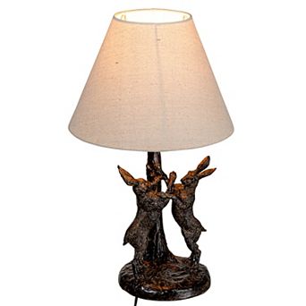 Hello Honey Bunny Rabbit Table Lamp with Linen Empire Shade, Brown and Natural