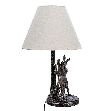 Hello Honey Bunny Rabbit Table Lamp with Linen Empire Shade, Brown and Natural
