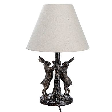 Hello Honey Bunny Rabbit Table Lamp with Linen Empire Shade, Brown and Natural