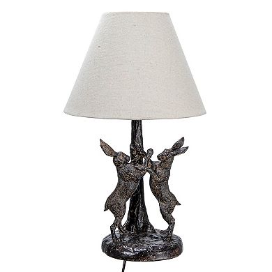 Hello Honey Bunny Rabbit Table Lamp with Linen Empire Shade, Brown and Natural
