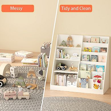 4-Tier Wooden Kids Bookshelf and Toy Storage Organizer