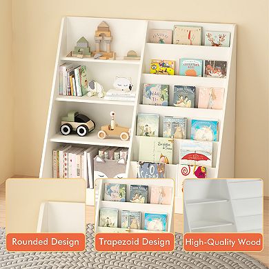 4-Tier Wooden Kids Bookshelf and Toy Storage Organizer