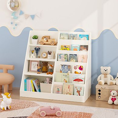 4-Tier Wooden Kids Bookshelf and Toy Storage Organizer