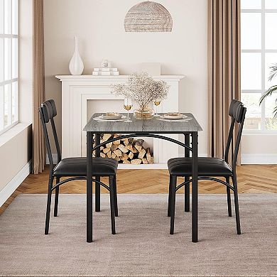 3-Piece Dining Table Set for 2, Compact Kitchen Table Set with 2 Upholstered Chairs