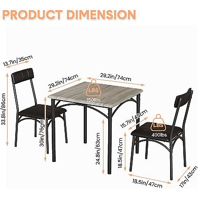 3-Piece Dining Table Set for 2, Compact Kitchen Table Set with 2 Upholstered Chairs