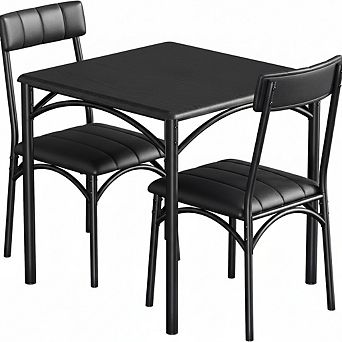 3 pc Dining Table Set for 2, Compact Kitchen Table Set with 2 Upholstered Chairs