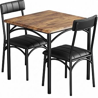 3 pc Dining Table Set for 2, Compact Kitchen Table Set with 2 Upholstered Chairs