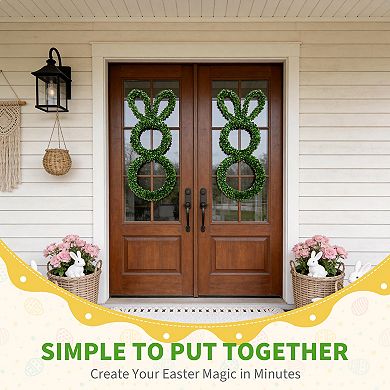 30" Easter Wreath Spring Greenery Bunny Wreath Green Leaves for Front Door Wall Window