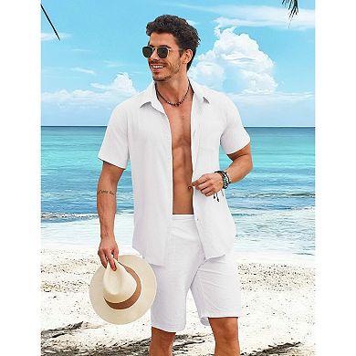 COOFANDY Mens Button Down Shirt Casual Short Sleeve Shirts Summer Beach Wedding Shirts with Pocket