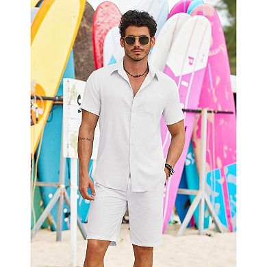 COOFANDY Mens Button Down Shirt Casual Short Sleeve Shirts Summer Beach Wedding Shirts with Pocket