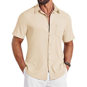 COOFANDY Mens Button Down Shirt Casual Short Sleeve Shirts Summer Beach Wedding Shirts with Pocket