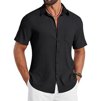 COOFANDY Mens Button Down Shirt Casual Short Sleeve Shirts Summer Beach Wedding Shirts with Pocket