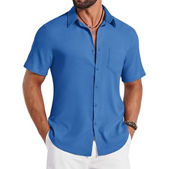 COOFANDY Mens Button Down Shirt Casual Short Sleeve Shirts Summer Beach Wedding Shirts with Pocket