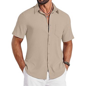 COOFANDY Mens Button Down Shirt Casual Short Sleeve Shirts Summer Beach Wedding Shirts with Pocket