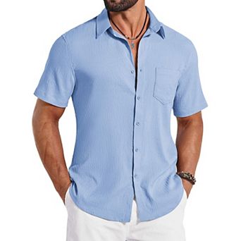 COOFANDY Mens Button Down Shirt Casual Short Sleeve Shirts Summer Beach Wedding Shirts with Pocket