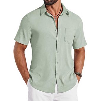 COOFANDY Mens Button Down Shirt Casual Short Sleeve Shirts Summer Beach Wedding Shirts with Pocket