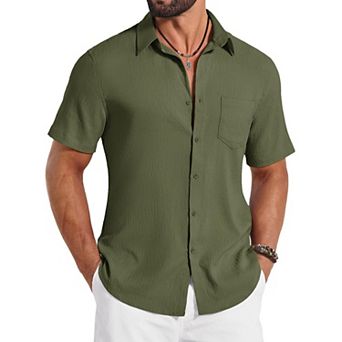 COOFANDY Mens Button Down Shirt Casual Short Sleeve Shirts Summer Beach Wedding Shirts with Pocket