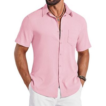 COOFANDY Mens Button Down Shirt Casual Short Sleeve Shirts Summer Beach Wedding Shirts with Pocket