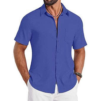 COOFANDY Mens Button Down Shirt Casual Short Sleeve Shirts Summer Beach Wedding Shirts with Pocket