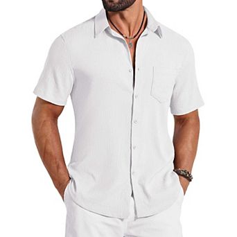 COOFANDY Mens Button Down Shirt Casual Short Sleeve Shirts Summer Beach Wedding Shirts with Pocket