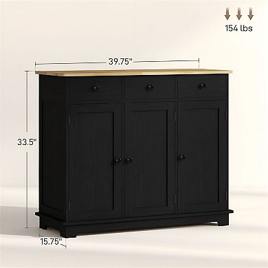 3-Drawer Storage Cabinet with Adjustable Shelves for Kitchen or Living Room