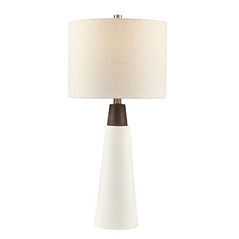 25" Ceramic Wood Table Lamp with Fabric Shade, White