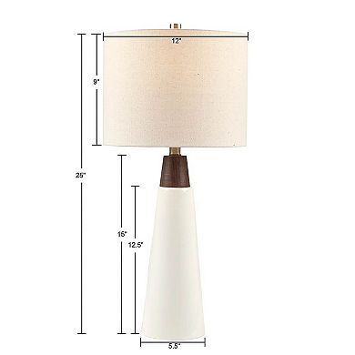 25" Ceramic Wood Table Lamp with Fabric Shade, White