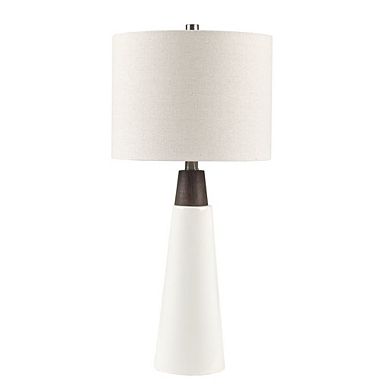 25" Ceramic Wood Table Lamp with Fabric Shade, White