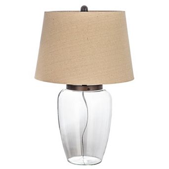 Hello Honey Fillable Glass Table Lamp with Linen Shade, Clear and White