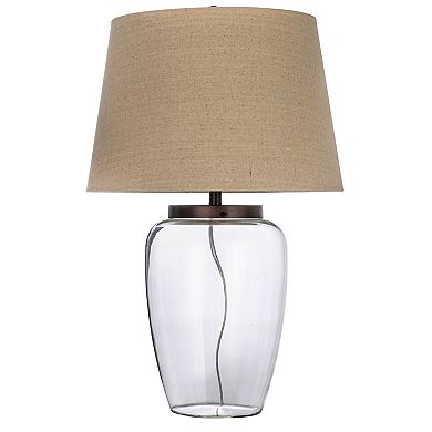 Hello Honey Fillable Glass Table Lamp with Linen Shade, Clear and White