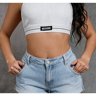 Women's High Rise Roll Up Hem Stretchy Leg Denim Jean Shorts with Pocket